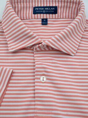 NEW Peter Millar Crown Crafted Light Pink and White Stripe Polo Shirt M